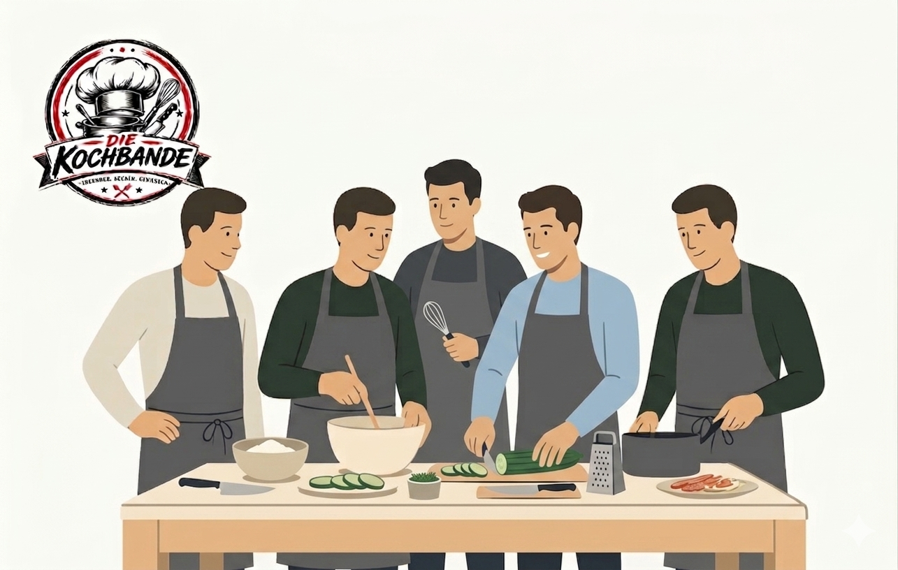 Die Kochbande beim gemeinsamen Kochen